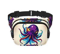 Riñonera con estampado de pulpo morado con correa ajustable, cuadrada, de doble capa, cinturón unisex en todas partes