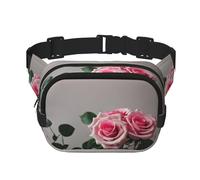 Riñonera con estampado de rosas rosas con extensor para hombres y mujeres, riñonera con bolsillos con cremallera, Negro -, Talla única