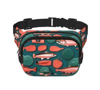 Riñonera con estampado de salmón con extensor para hombres y mujeres, riñonera con bolsillos con cremallera, Negro -, Talla única
