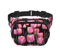 Riñonera con estampado de tulipanes rosas y tulipanes para mujer, para uso diario, viajes, al aire libre, correr, caza, para adultos, Negro -, Talla única