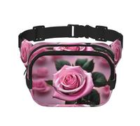 Riñonera con estampado rosa y rosa con correa ajustable, cuadrada, de doble capa, cinturón unisex en todas partes