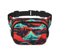 Riñonera con extensor con estampado de flores de volcán para hombres y mujeres, riñonera con bolsillos con cremallera, Negro -, Talla única