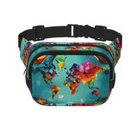 Riñonera con extensor con estampado de mapa del mundo para hombres y mujeres, riñonera con bolsillos con cremallera, Negro -, Talla única