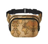 Riñonera con extensor con estampado de mapa del mundo para hombres y mujeres, riñonera con bolsillos con cremallera, Negro -, Talla única