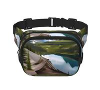 Riñonera con extensor con estampado de Parque Nacional Glacier para hombres y mujeres, riñonera con bolsillos con cremallera, Negro -, Talla única