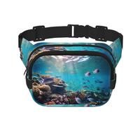 Riñonera con extensor con estampado de peces marinos para hombres y mujeres, riñonera con bolsillos con cremallera, Negro -, Talla única