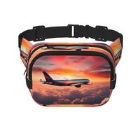 Riñonera con extensor para hombres y mujeres, con estampado de atardeceres de avión y bolsillos con cremallera, Negro -, Talla única