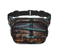 Riñonera con extensor para hombres y mujeres, con estampado de New York Manhattan Bridge Night y bolsillos con cremallera, Negro -, Talla única