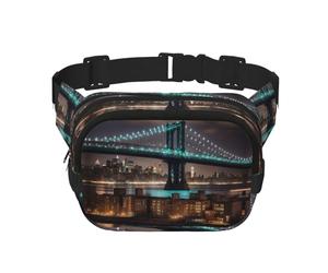 Riñonera con extensor para hombres y mujeres, con estampado de New York Manhattan Bridge Night y bolsillos con cremallera, Negro -, Talla única