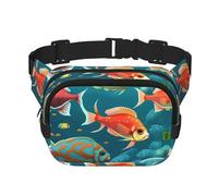 Riñonera con extensor para hombres y mujeres, con estampado de peces, con bolsillos con cremallera, Negro -, Talla única