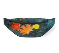 Riñonera con hojas de arce en el agua para mujeres, hombres, niñas, niños, hojas de otoño, riñoneras, riñoneras, bolsa de cinturón para viajes, deportes, correr, color, M