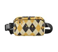 Riñonera con lazo amarillo y negro a cuadros para hombres y mujeres, mini cinturón de pecho con correa ajustable para viajes, gimnasio, trabajo, Tela escocesa amarilla y negra, talla única