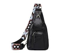 Riñonera con patrón de color sólido con bolsa de piel sintética, bolsa de hombro, bolsa de viaje, deportes, bolsa cruzada portátil para hombre, Black, Talla única