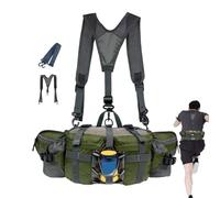 Riñonera con soporte para botella de agua, soporte para botella de agua, cangurera de senderismo con 2 soportes para botellas deportivas para correr, trotar, acampar, pescar, cazar, Verde militar,