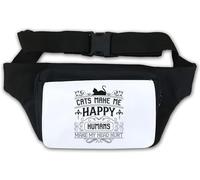 Riñonera con texto en inglés "Cats Make Me Happy Humans Make My Head Hurt", color blanco, White, Talla única
