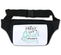 Riñonera con texto en inglés "I Am Proof That God Answers Prayers", color blanco, White, Talla única