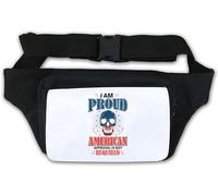 Riñonera con texto en inglés "I Am Proud American Approval is Not Requier", color blanco, White, Talla única