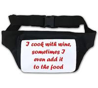 Riñonera con texto en inglés "I Cook with Wine, Sometimes I Even add it to The Food", color blanco, White, Talla única