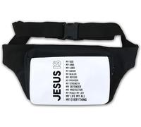 Riñonera con texto en inglés "Jesus is My God My King My Lord My Saviour", color blanco, White, Talla única