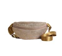 Riñonera contemporánea con diamantes de imitación para mujer, bolsa cruzada para teléfono, bolsa de hombro ajustable, accesorio casual de moda, riñonera compacta para teléfono, Gold, Mass Beauty