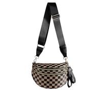 Riñonera cruzada a cuadros en blanco y negro para mujer, espaciosa riñonera a cuadros, caqui a cuadros, 12.8x5.6x8.8 inches, Casual