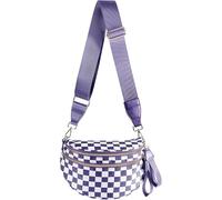 Riñonera cruzada a cuadros en blanco y negro para mujer, espaciosa riñonera a cuadros, Cloudy Violet Checkered, 12.8x5.6x8.8 inches, Casual