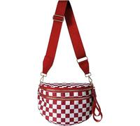 Riñonera cruzada a cuadros en blanco y negro para mujer, espaciosa riñonera a cuadros con correa para el hombro, Rojo (Red checkered), Casual