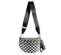 Riñonera cruzada a cuadros en blanco y negro para mujer, espaciosa riñonera a cuadros, Negro y blanco a cuadros, 12.8x5.6x8.8 inches, Casual