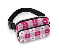 Riñonera cruzada con diseño de corazón a cuadros rosa intenso para mujeres y hombres, riñonera para entrenamiento, correr, viajes con correa ajustable