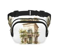 Riñonera cruzada con diseño de edificio antiguo con rama de olivo romano y estampado griego para mujer, para viajar, correr, Negro -, Talla única