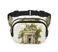 Riñonera cruzada con diseño de edificio antiguo con rama de olivo romano y estampado griego para mujer, para viajar, correr, Negro -, Talla única