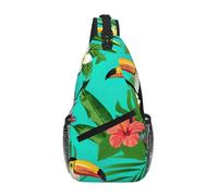 Riñonera cruzada con diseño de pájaros tropicales y hojas de plantas para hombres y mujeres