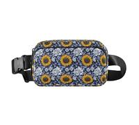 Riñonera cruzada con diseño de peonía de girasol, floral, vintage, a la moda, para mujeres y hombres, multiusos, con cremallera, con correa ajustable para viajes, vacaciones, correr, Girasol Peonía