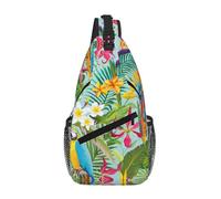 Riñonera cruzada con diseño de plantas tropicales y loros para hombre y mujer