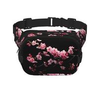 Riñonera cruzada con estampado de flores de cerezo japonés, para mujer, para viajar, correr, Negro -, Talla única