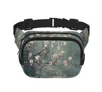 Riñonera cruzada con estampado de flores de cerezo japonés, para mujer, para viajar, correr, Negro -, Talla única