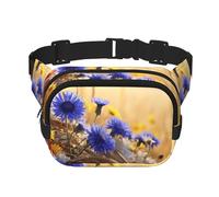 Riñonera cruzada con estampado de flores silvestres y margaritas de aciano para mujer, para viajar, correr, Negro -, Talla única