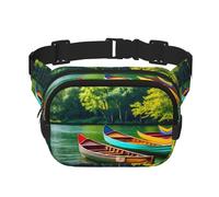 Riñonera cruzada con estampado de lago con barcos, canoas y parques, para mujer, para viajar, correr, Negro -, Talla única