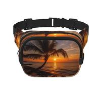 Riñonera cruzada con estampado de palmera y puesta de sol para mujer, para viajar, correr, Negro -, Talla única
