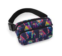 Riñonera cruzada con estampado de Pitbull de dibujos animados de neón para mujer, riñonera de moda