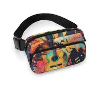 Riñonera cruzada con ilustración de guitarra y mapa del mundo para mujeres y hombres, riñonera para entrenamiento, correr, viajes con correa ajustable