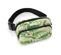 Riñonera cruzada de colibrí con hoja de palma verde para mujeres y hombres, riñonera para entrenamiento, correr, viajes con correa ajustable