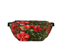 Riñonera cruzada de geranios rojos. Gran capacidad, impermeable y resistente al polvo, cremallera segura, adecuada para viajes y actividades al aire libre.