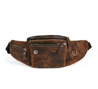 Riñonera cruzada de gran capacidad, bolsa de pecho de cuero vacuno de grano superior para hombre, mochila de ciclismo, bolsa de viaje multifuncional, Brown, Talla única