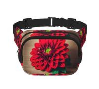 Riñonera cruzada de madera con estampado de dalia roja y flores retro para mujer, para viajar, correr, Negro -, Talla única