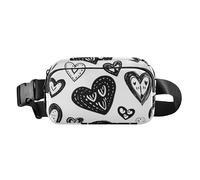 Riñonera cruzada de moda con corazones blancos y negros para hombres y mujeres, bolsa de pecho multiusos con correa ajustable para entrenamiento, correr, senderismo