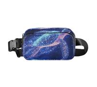 Riñonera cruzada de moda con diseño de tortuga brillante azul y dorada para hombres y mujeres, mini bolsa cruzada con correa ajustable para viajes, vacaciones, correr, Tortuga brillante azul y dorada,