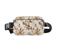 Riñonera cruzada de moda con plantas de cactus occidentales para mujeres y hombres, para ciclismo, senderismo, gimnasio, Patrón de ramas de hojas de acuarela, 1 Size