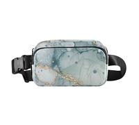 Riñonera cruzada de moda para mujeres y hombres, impermeable, con cremallera, correa ajustable, para ciclismo, senderismo, gimnasio, color azul polvoriento, mármol dorado, flujo líquido, Flujo líquido