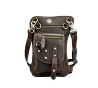 Riñonera Cruzada de Piel de Vaca auténtica for Hombre, Bolso Cruzado con múltiples Bolsillos y Remaches Vintage for Motocicleta y Viajes al Aire Libre